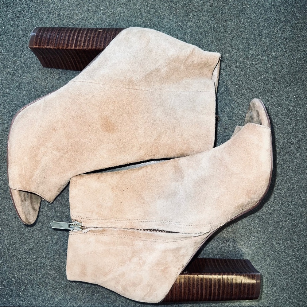 Sam Edelman Tan Suede Leather Yarn Peep Toe Ankle Booties women's size 8.5 - Picture 2 of 8